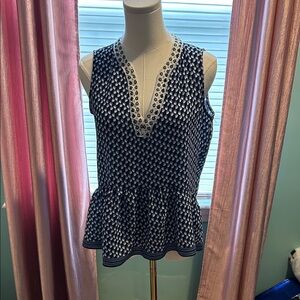 Max Studio Navy Patterned Sleeveless Blouse